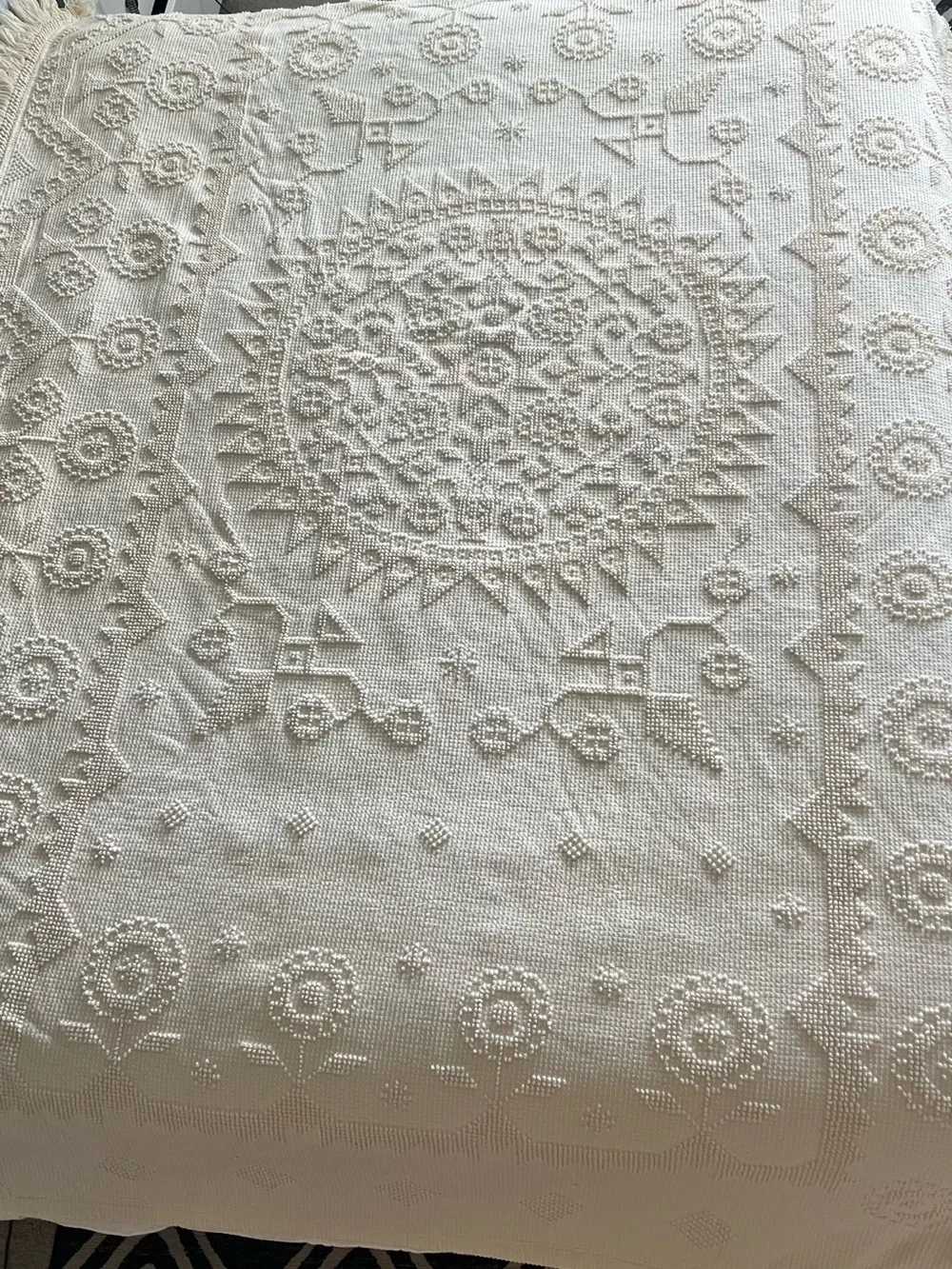 Morgan-Jones Minuet Cotton Chenille Twin/Full Bedspread Size 70” x 105” in Ivory